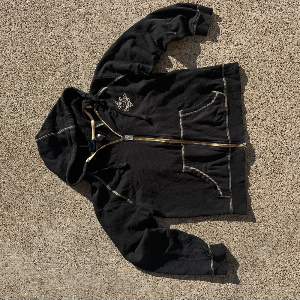Vintage Zip up Blizzard Entertainment Black Hoodie with Gold Trim Medium Gaming
